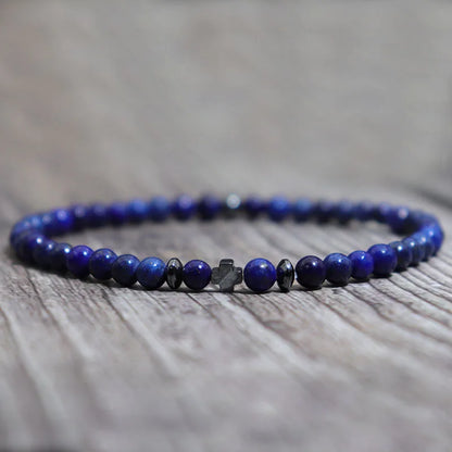 Luckacco New Fashion Cross Bracelet For Men 4mm Small Beads Strand Braslet Natural Red Howlite Lava Stone Braclet Hematite Healing Joias