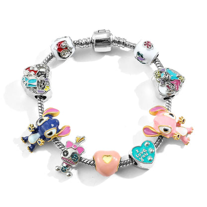 Luckacco Disney Beaded Bracelet Lilo And Stitch Cartoon Cute Metal Charms Bangle DIY Beads Chain Jewelry Gifts Accessories For Women Kids