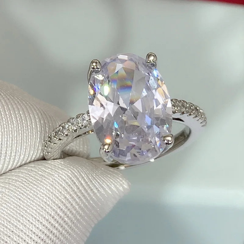 luckacco 925 sterling silver oval 4ct lab diamond ring for women – sparkling engagement wedding band big stone bridal jewelry rings