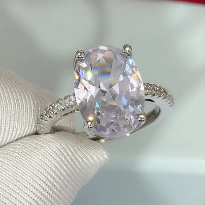 Luckacco 925 Sterling Silver Oval 4ct Lab Diamond Ring for Women – Sparkling Engagement Wedding Band Big Stone Bridal Jewelry Rings