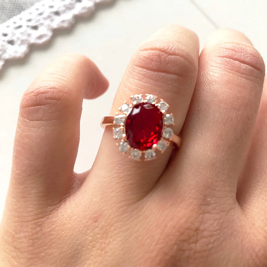 Luckacco Classic Red Crystal Wedding Rings for Women Bridal Beautiful Rose Gold Color Zirconia Engagement Ring Fashion Jewelry R187