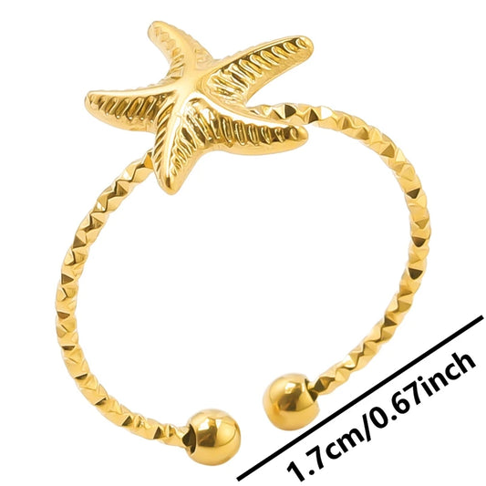 Luckacco 1pc Stylish Marine Jewelry Ocean Sea Animals Conch Starfish Shell Ring Stainless Steel Jellyfish Scallop Rings Women Charm Gift