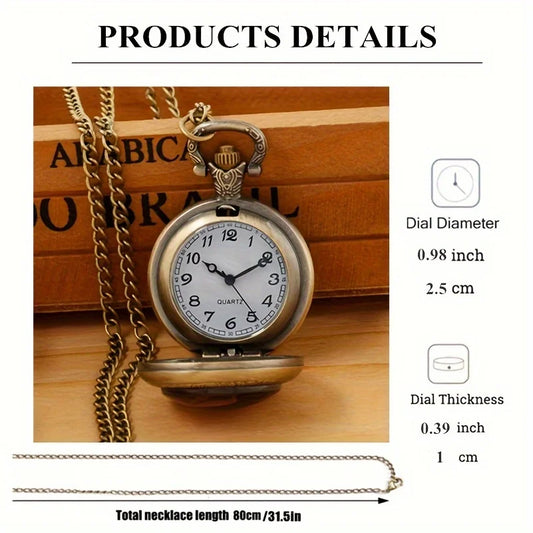 Luckacco Exquisite Vintage Mermaid Pattern Pocket Watch Design with Necklace,Precise Quartz Movement Watch,Great Gift for Women and Girls