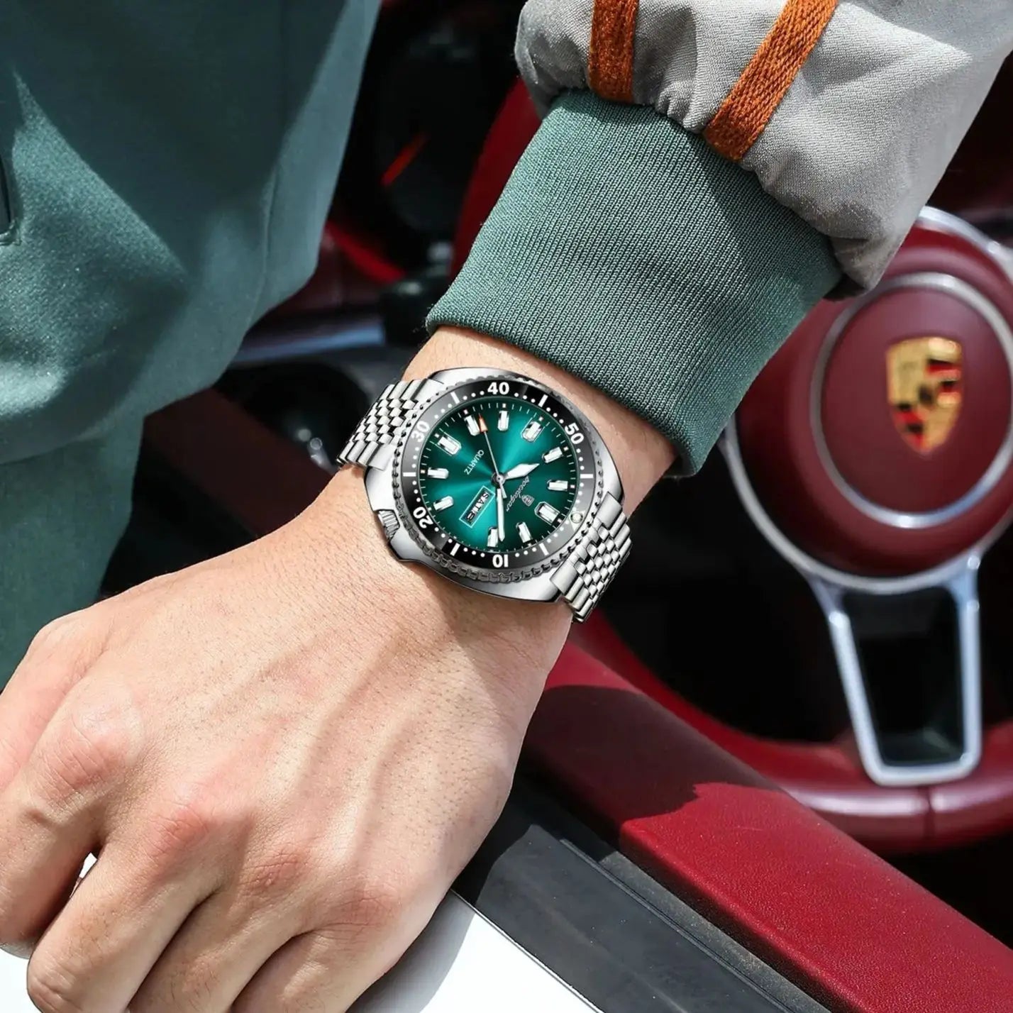 luckacco poedagar business men watch date week waterproof luminous luxury man wristwatch sports stainless steel men's quartz watches male
