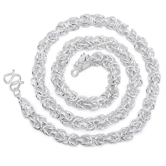 Luckacco Hot popular solid Sterling Silver necklace for men noble 8MM chain round faucet dragon 60cm Fashion wedding jewelry Holiday Gift