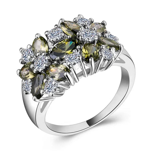 Luckacco Hot Sale Cocktail Party Ring Flower Cubic Zirconia  Valentine's Day Gift  Fashion Jewelry Luxury Rings for Women & Lover