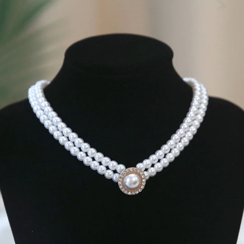 luckacco new baroque pearl choker necklace for women luxury wedding party triple-layer beaded necklace torques ladies trendy jewelry gift