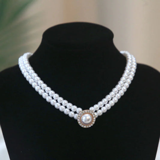 Luckacco New Baroque Pearl Choker Necklace For Women Luxury Wedding Party Triple-layer Beaded Necklace Torques Ladies Trendy Jewelry Gift