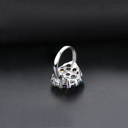 Luckacco Natural Colorful Gemstone 925 Sterling Silver Rings Genuine Multicolor Gemstone Elegant Style Fine Jewelry Women Wedding Rings