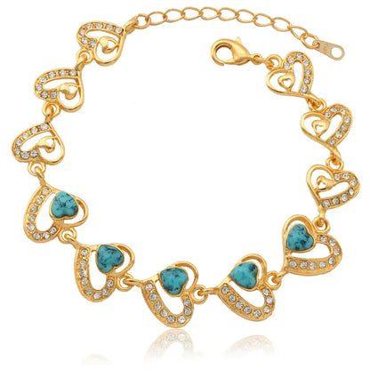 Luckacco U7 Gold Color Oval Horse Eyes Round Blue Turquoise Stone Beaded Chain Bracelets for Women Boho Jewelry Gift for Her QC
