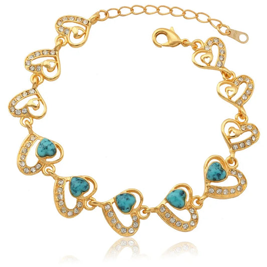 Luckacco U7 Gold Color Oval Horse Eyes Round Blue Turquoise Stone Beaded Chain Bracelets for Women Boho Jewelry Gift for Her QC