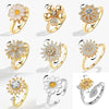 Luckacco Fashion Fidget Spinner Ring Anxiety for Women Multiple Crystal Sunflower Finger Rings Rotate Anti Stress Jewelry Wedding Gift
