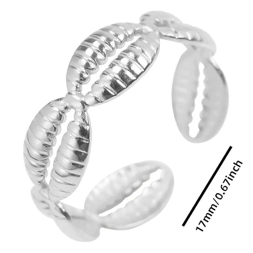 luckacco 1pc stylish marine jewelry ocean sea animals conch starfish shell ring stainless steel jellyfish scallop rings women charm gift