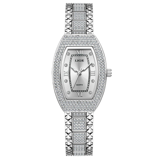 Luckacco LIGE New Original Design Luxury Diamond Watch For Women Elegant Watches Fashion Out Sport Stainless steel Waterproof Mille Clock