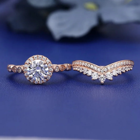 Luckacco Attractive Rose Gold Color Round Rings for Women White Stone Rings Set Jewelry Party Gift