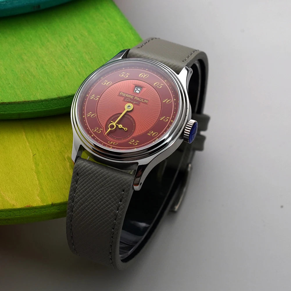 luckacco spot goods new pierre paulin jumping hour men watch salmon dial automatic st17 mechanical watch vintage bonklip bracelet