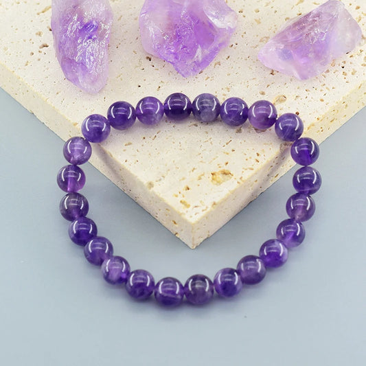 Luckacco Natural Amethyst Quartz Crystal Bead Bracelet Health Bracelet for Women Weight Loss Fatigue Pressure Fatigue Relief Yoga Jewelry
