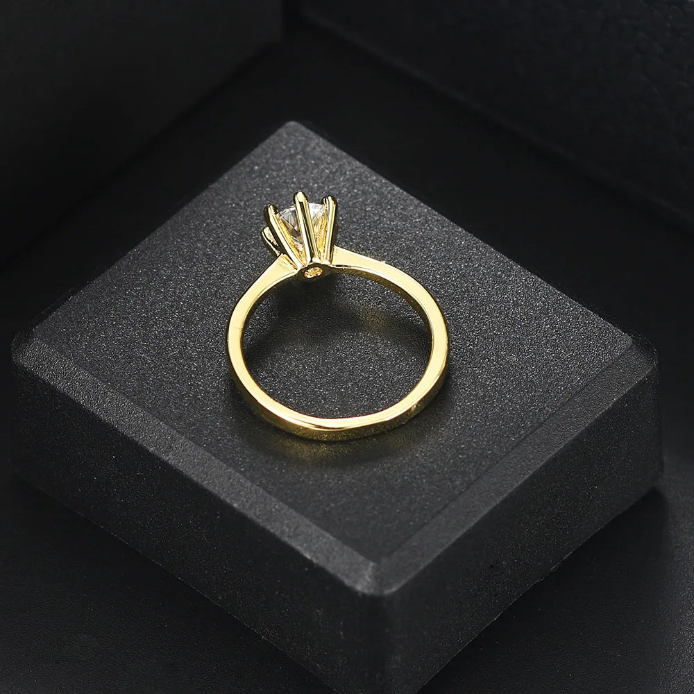 luckacco classic 1 carat crystal wedding ring for women zirconia gold color engagement anniversary proposal marriage ring jewelry r174