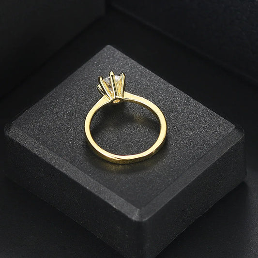Luckacco Classic 1 Carat Crystal Wedding Ring For Women Zirconia Gold Color Engagement Anniversary Proposal Marriage Ring Jewelry R174