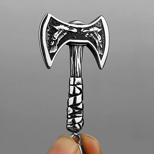 Luckacco Viking Odin Raven Huginn and Muninn Double Axe Titanium Steel Stainless Steel Necklace Pendant Men's Scandinavian Jewelry Gift