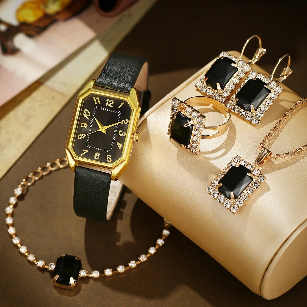 luckacco 6/5/1pcs luxury fashion square women's watches brand ladies quartz wristwatch jewelry set classic simple femme relogio feminino