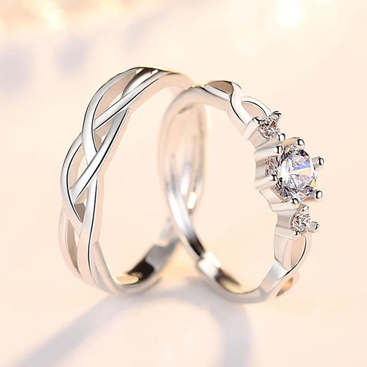 Luckacco choice 2024 New Zircon Couple Ring for Men and Women Metal White Crystal Design Wave Hollow Wedding Luxury Jewelry Accessories
