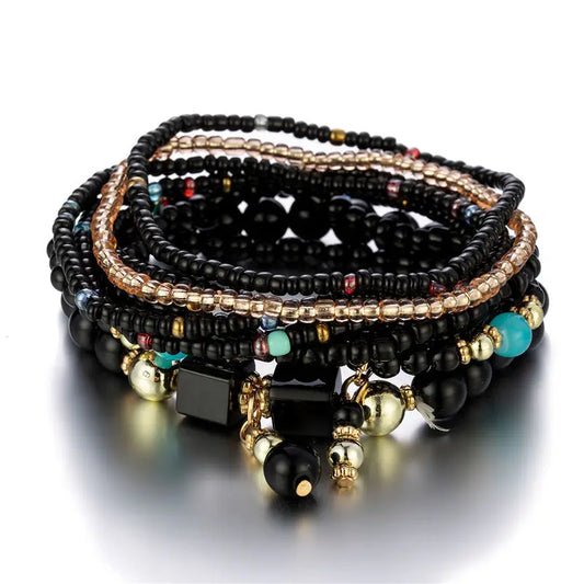 Luckacco Bohemian Red Charm Beads Multilayer Bracelets & Bangles for Women Handmade Turquoises Beads Bracelet Femme Boho Jewelry
