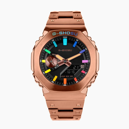 Luckacco Digital Sports Electronic Unisex Watch Full Function LED Alloy Large Dial World Time Steel Strap GMB Oak Series