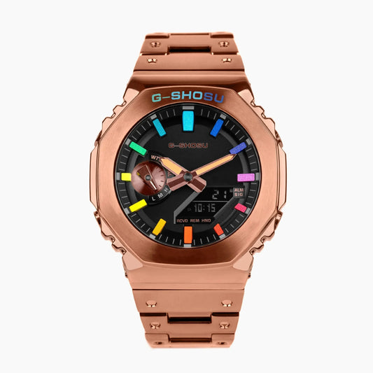 Luckacco Digital Sports Electronic Unisex Watch Full Function LED Alloy Large Dial World Time Steel Strap GMB Oak Series