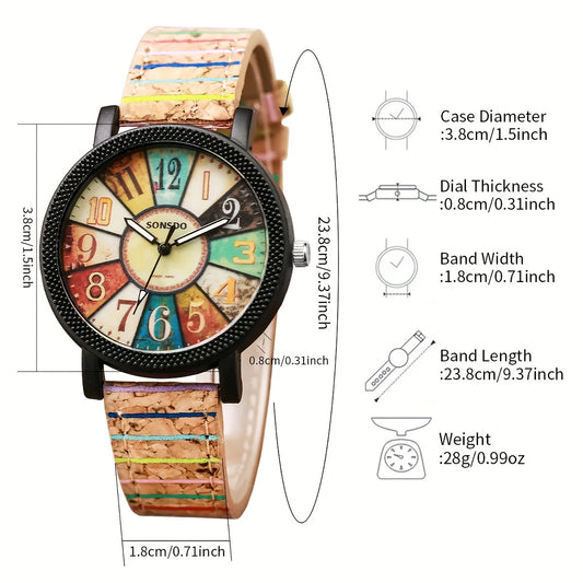 Luckacco 2PCS/Set Women's Watch Vintage Leather Band Analog Quartz Watch Rope Bracelet Set