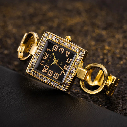 Luckacco UTHAI W85 Women's Watches Open Bracelet Watch Set Diamond Dial Square Girls' Watch Hollow out Female's Fashion Quartz Wristwatch