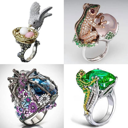 Luckacco Exquisite Unique Spider Fog Finger Rings for women Shiny CZ Crystals Stone Animal  Rings Female Anel accessories gifts