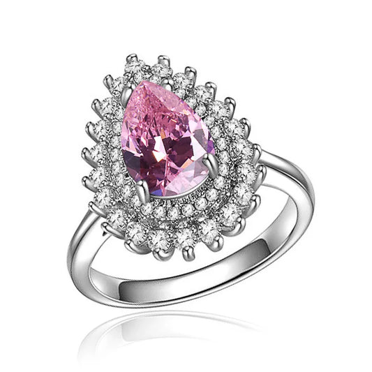 Luckacco Luxury Women's Finger Rings for Party Bright Green Water-drop Crystal Noble Lady Vintage Style Accessories Gorgeous Gift