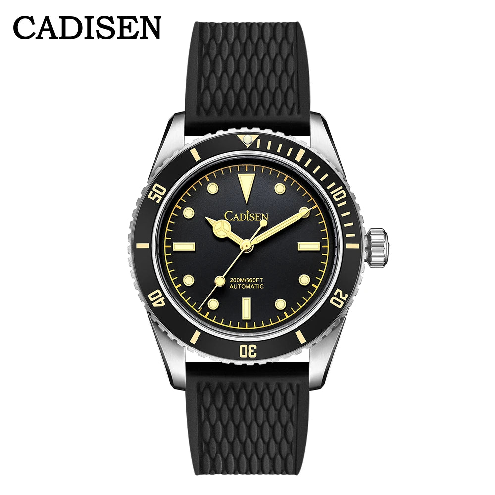 luckacco cadisen luxury men watch 38mm diver vintage automatic business wristwatches nh35 mechanical sapphire 20 bar mens retro clock