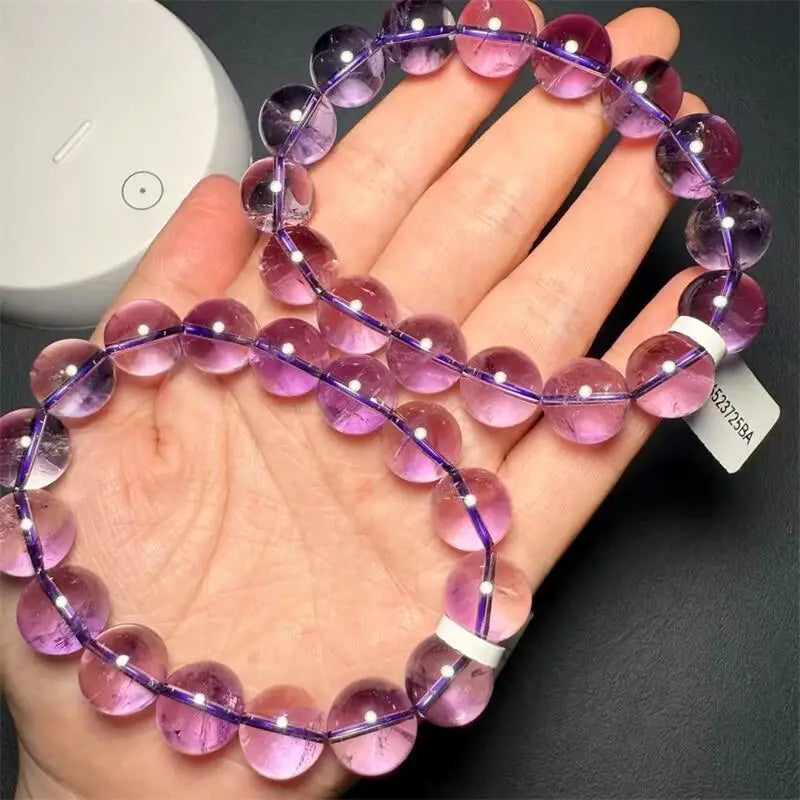 luckacco 13mm natural brazilian amethyst bracelet fortune energy bangle mineral string woman amulet jewelry healing gift 1pcs