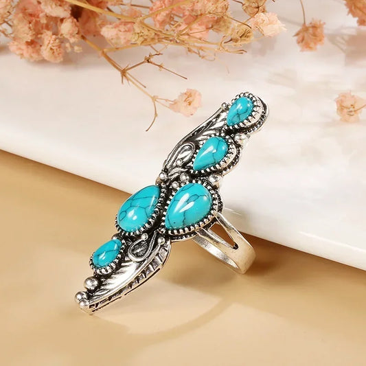 Luckacco Bohemian Ethnic Style Faux Turquoise Ring Series Large Rings for Women Personalized Vacation Party Vintage Jewelry Accessories