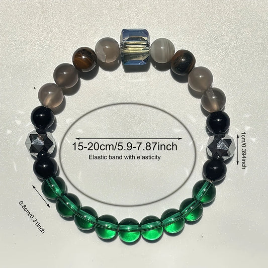 Luckacco Attract Wealth Abundance and Prosperity Bracelet Made of Tiger Eye Stone and Green Healing Crystal Handmade Bracelet for Men and