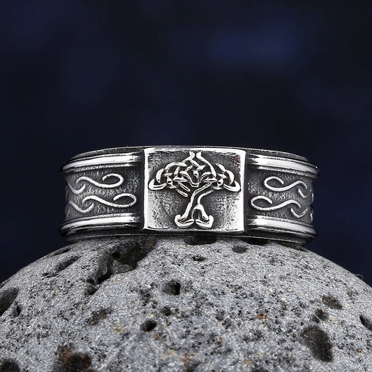 Luckacco Valentine's day Gift Nordic Viking Tree Of life Rings For Men Stainless Steele Vintage Celtic Knot Ring Amulet Jewelry
