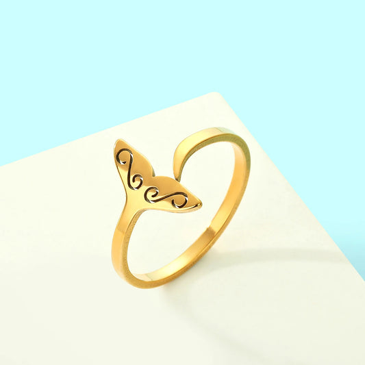 Luckacco Kinitial Stainless Steel Sea Whale Mermaid Fish Tail Knuckle Ring Dainty Jewelry Boho Romantic Anniversary Gift