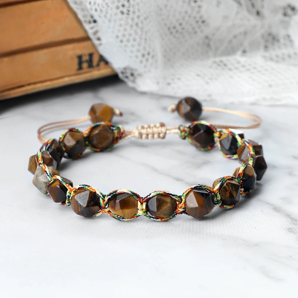 luckacco irregular cut surface beads bracelet trendy adjustable natural tiger eye amethyst pink quartz beaded bracelets for women jewelry