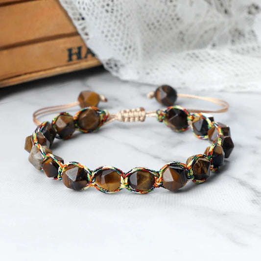 Luckacco Irregular Cut Surface Beads Bracelet Trendy Adjustable Natural Tiger Eye Amethyst Pink Quartz Beaded Bracelets for Women Jewelry