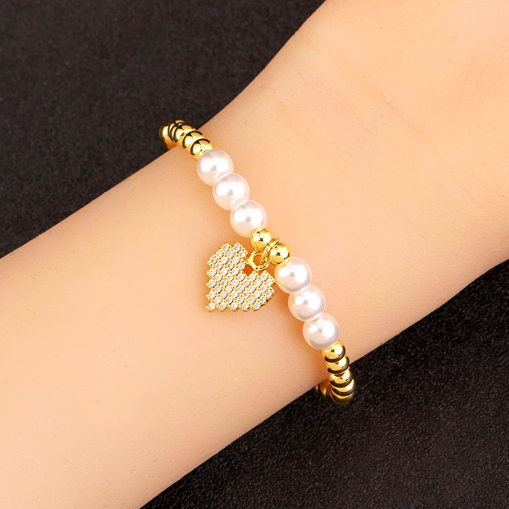 luckacco nidin new arrival romantic heart shape shine zircon pearl beads bracelets for female fashion versatile jewelry accessories gifts