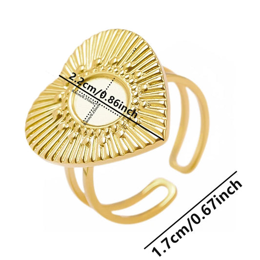 Luckacco Oval Square Leaf Heart Sun Base Open Adjustable Ring DIY Rhinestone Oil Drop Stainless Steel Rings For Women Men Jewelry Bagues