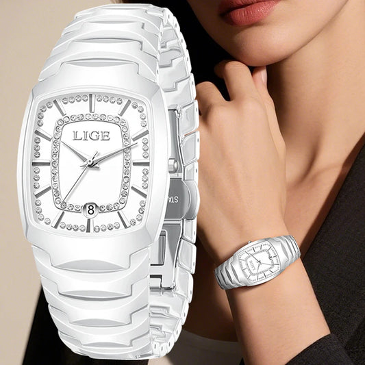 Luckacco LIGE 2025 TOP Elegant Women's Watch Waterproof Fashion Ladies Clock Creative Ceramic Strap Watch for Women Gift Relogio Feminino