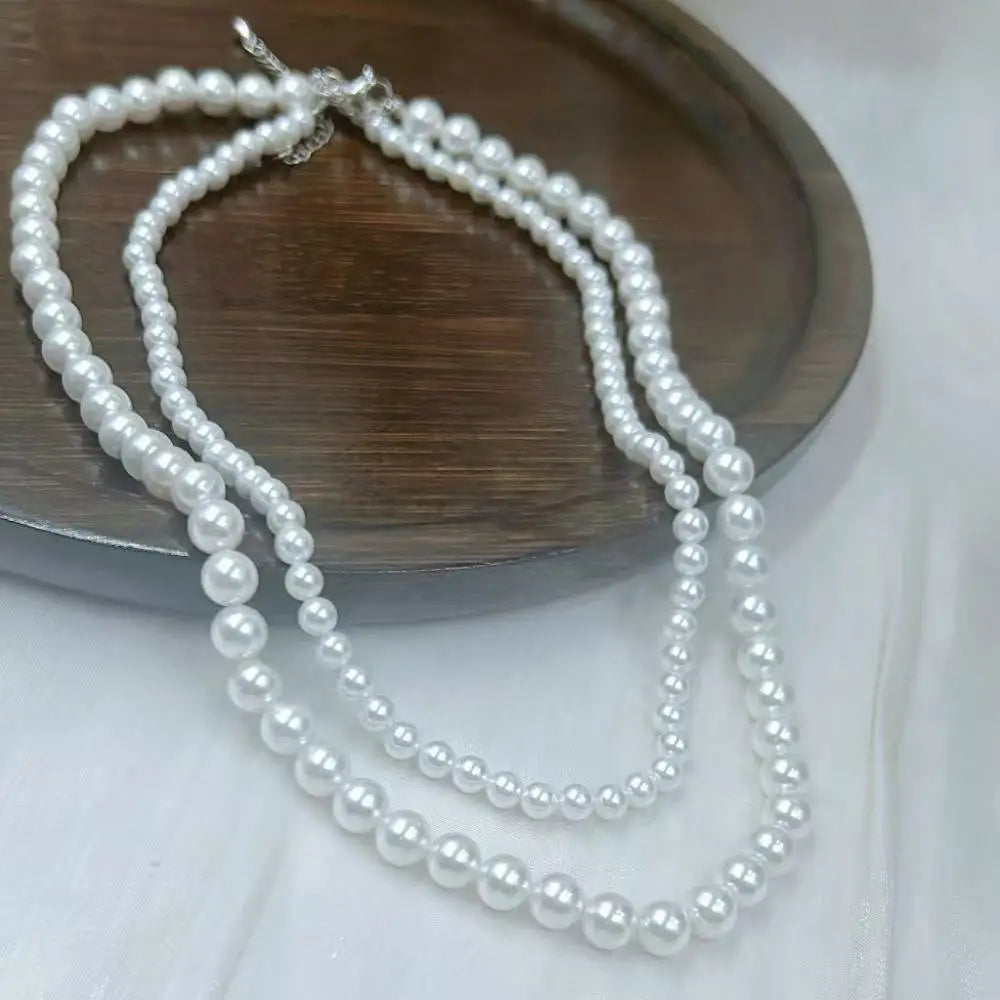 luckacco 4 6mm 2 necklaces round white natural shell pearl pearls chokers short necklace for women jewelry gift  16" 18"