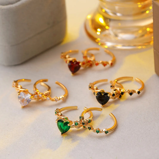 Luckacco Vintage Double Crystal Heart Ring Jewelry 2025 Trending New Fashion Zircon Heart Set Rings For Women Jewellery Anel Bague Gifts