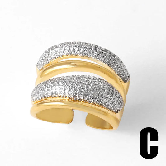 Luckacco OCESRIO Fashion White Crystal Heart Statement Rings for Women Copper Gold Plated Adjustable Open Ring Women Jewelry Gift righ48