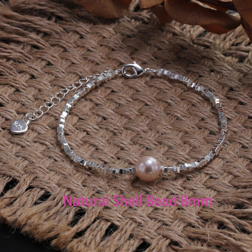 luckacco ventfille 925 sterling silver 6mm shell pearl glass bead star bracelet for women gift crushed silver jewelry