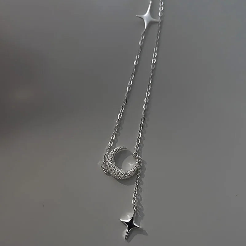 luckacco popularity fashion moon star 925 sterling silver necklace geometric shape pendant chain for women's fine accessories