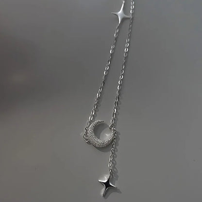 Luckacco Popularity Fashion Moon Star 925 Sterling Silver Necklace Geometric Shape Pendant Chain for Women's Fine Accessories